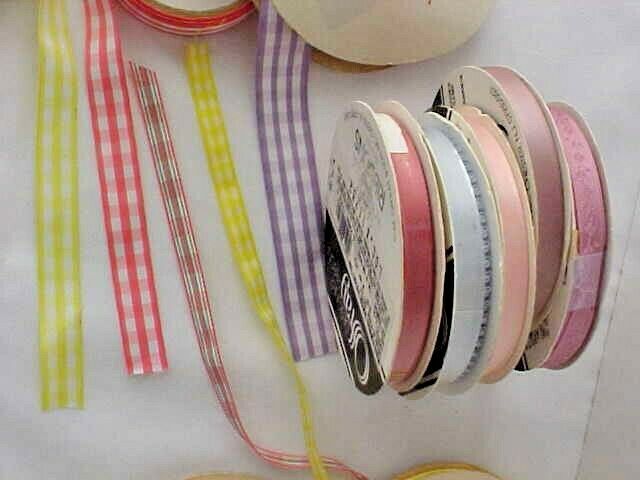 

Lot of 10 Spools Ribbon 150 Yds Total Offray Check Solid Patterned Pastel Colors