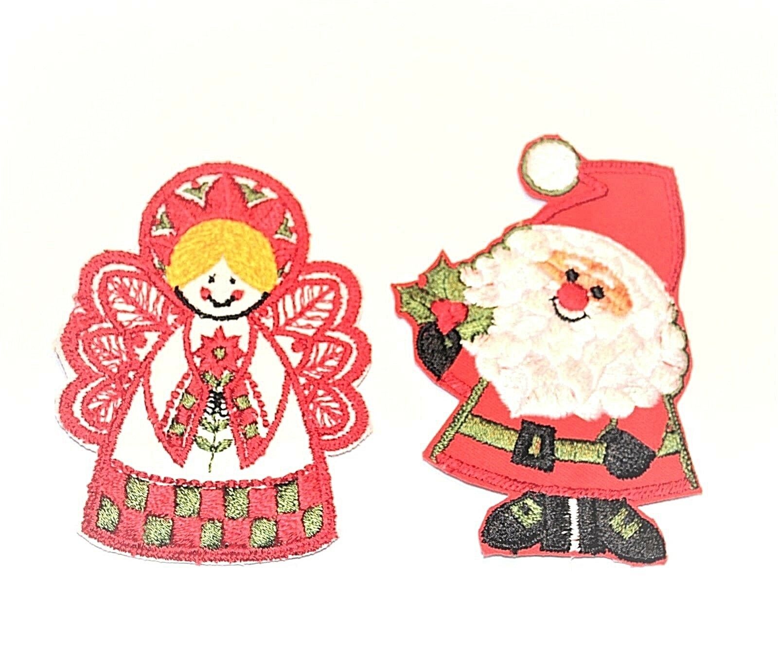 

Lot of 2 Vintage Hallmark Embroidered Sew On Patches Santa and Angel Christmas