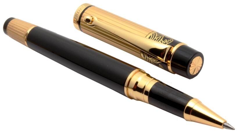 

Luoshi Star Attractive Black Marbled Roller Ball Pen With Golden Trims