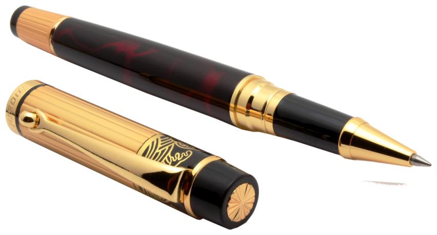 

Luoshi Star Attractive Roller Ball Pen Red Marbled With Golden Trims New