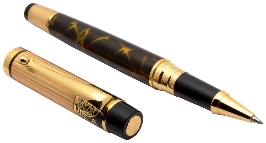 

Luoshi Star Attractive Roller Ball Pen Marbled With Golden Trims New- Brown