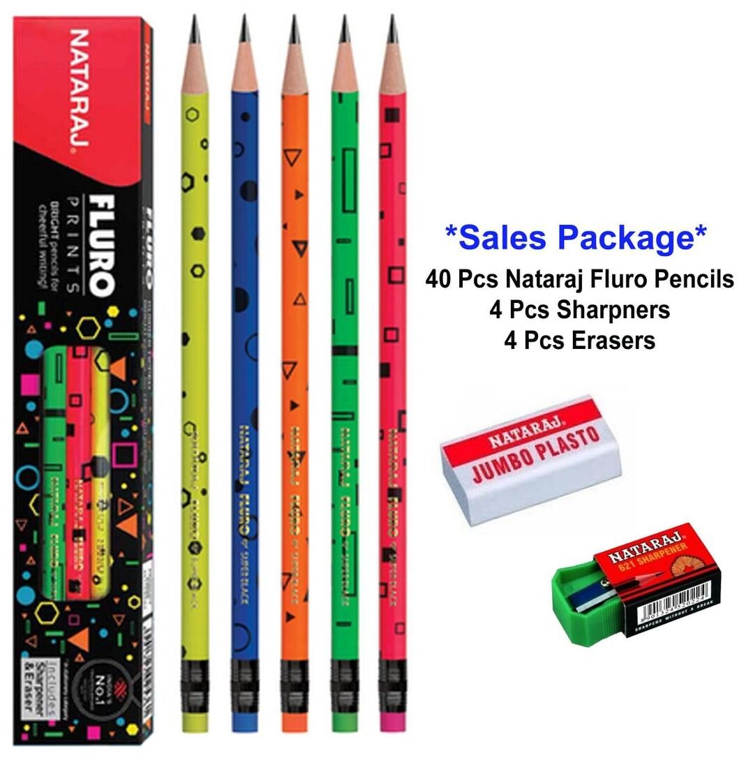Buy Nataraj Fluro Pencil (40 pcs) With Free 4 Sharpeners & 4 Erasers