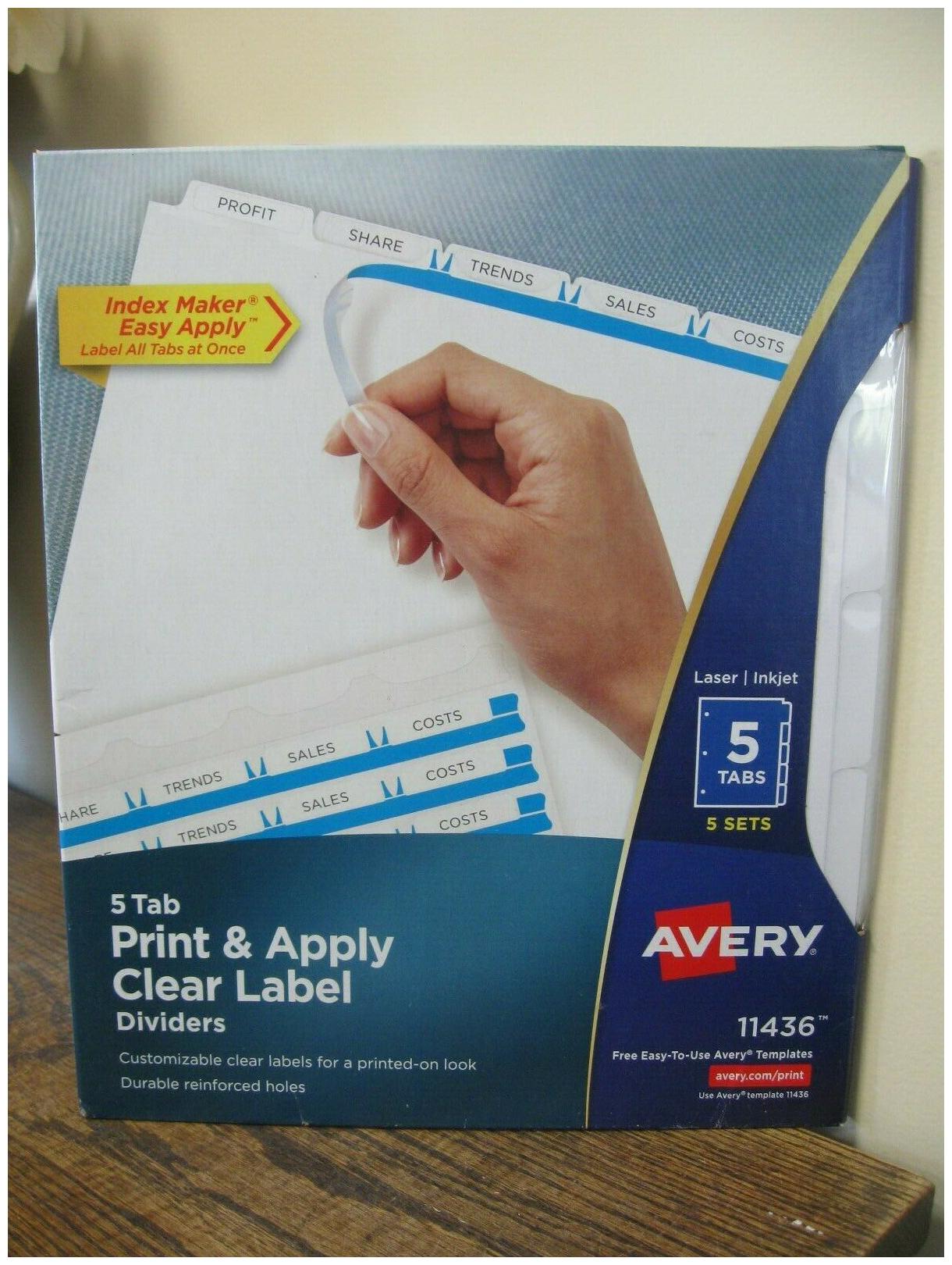 

New Avery 5 Tab Print and Apply Clear Label Dividers 11436