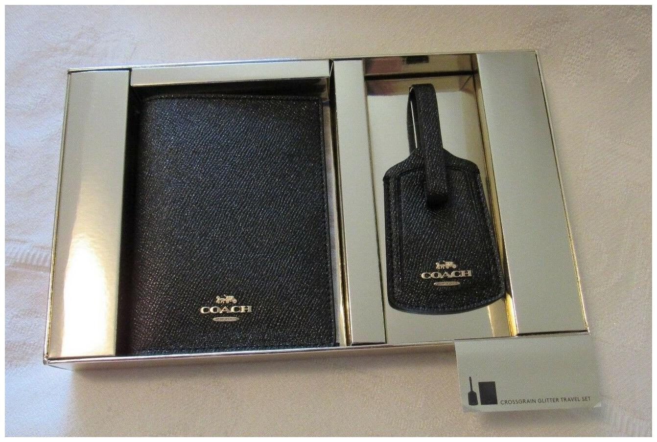 

NIB COACH WOMEN CROSSGRAIN TRAVEL SET-PASSPORT HOLDER- BAG ID TAG-BLACK-last one