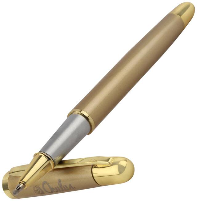 Oculus Smooth-1765 Golden Body Metallic Roller Ball Pen. Fitted with Germany made Refill.