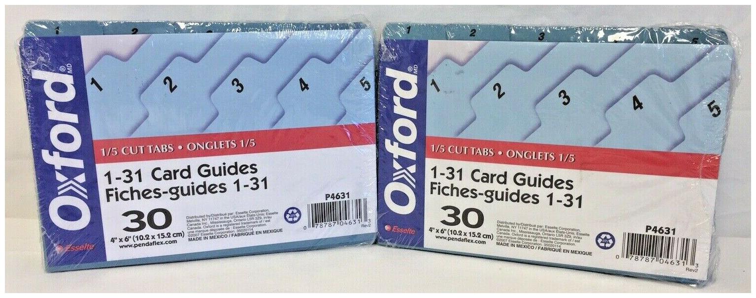 

Oxford 1-31 Daily Card Guides 4 x6 Office Recipe 1 5 cut tabs Lot of 2 pkgs NEW