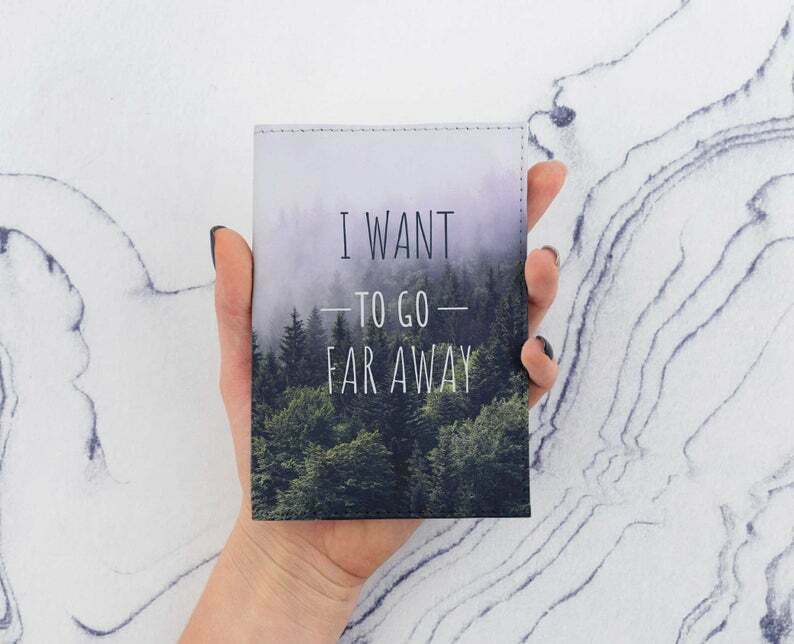

Passport Leather Cover I Want To Go Far Away Passport Cover ID Card Skin Holder