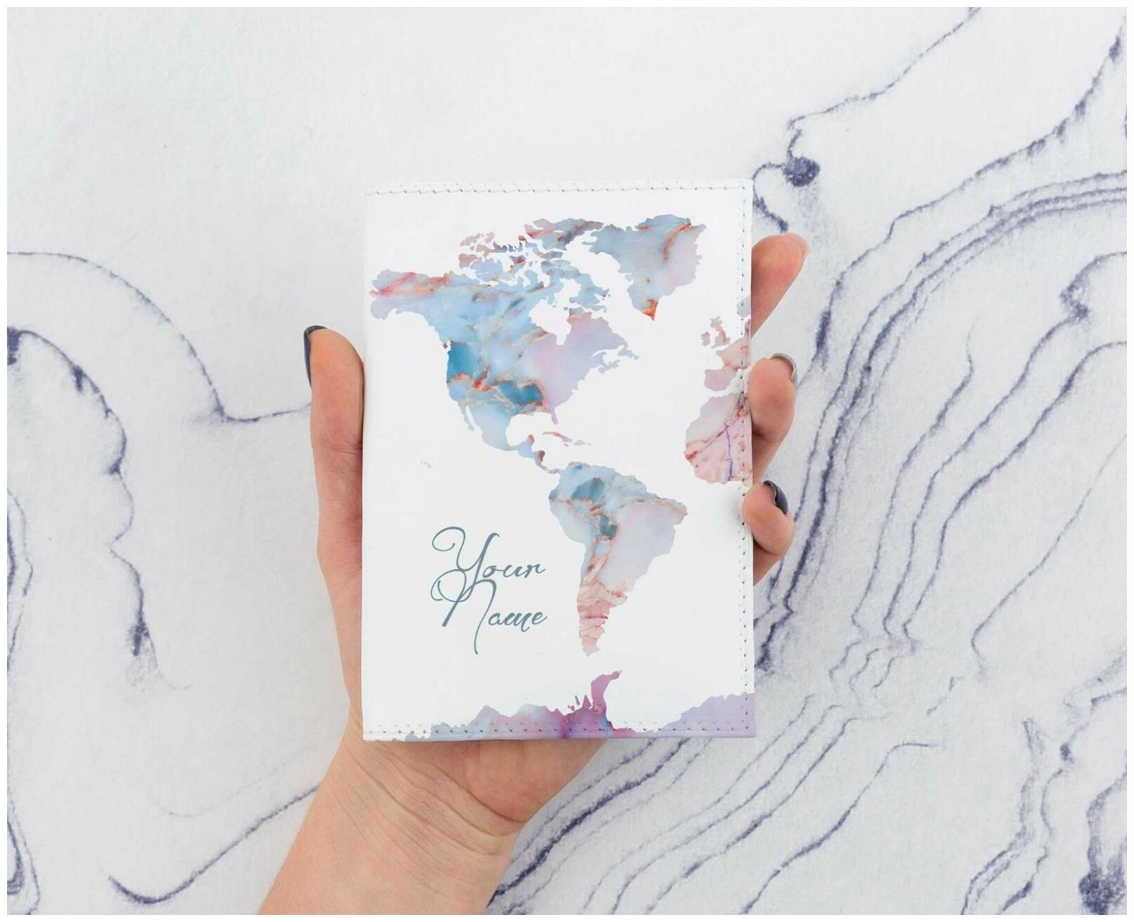 

Personalized Passport Cover Leather Marbled World Map Case For ID Card Holder