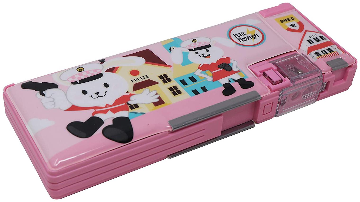 

QIPS by HMI Peace Messenger Art Pencil Box with Both Side Storage a in-Built Sharpener and a Separate Eraser Holder on one Side Multi-Functional Pencil Box for Kids 3 Piece Combo Set