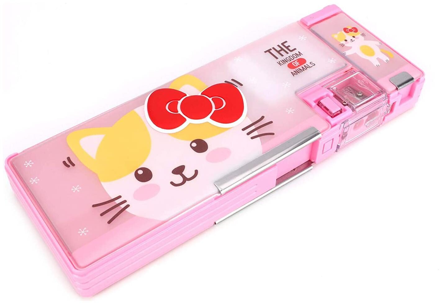 

QIPS by HMI Animal Print Pencil Box with Both Side Storage a in-Built Sharpener and Side a Separate Eraser Holder Multi-Functional Pencil Box for Kids Pink
