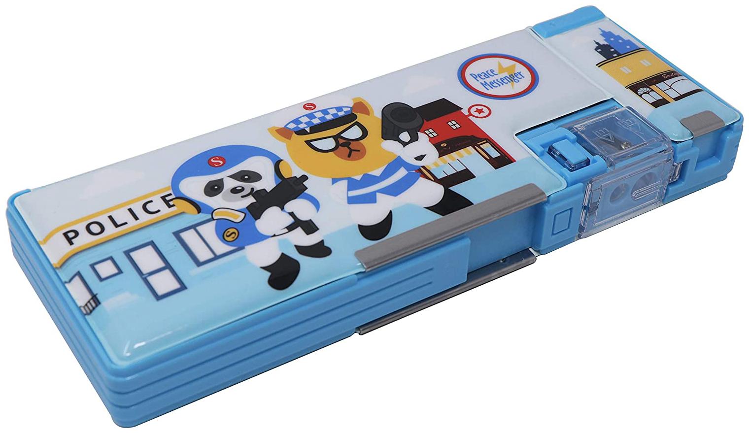 

QIPS by HMI Peace Messenger Art Pencil Box with Both Side Storage a in-Built Sharpener and a Separate Eraser Holder on one Side Multi-Functional Pencil Box for Kids 3 Piece Combo Set