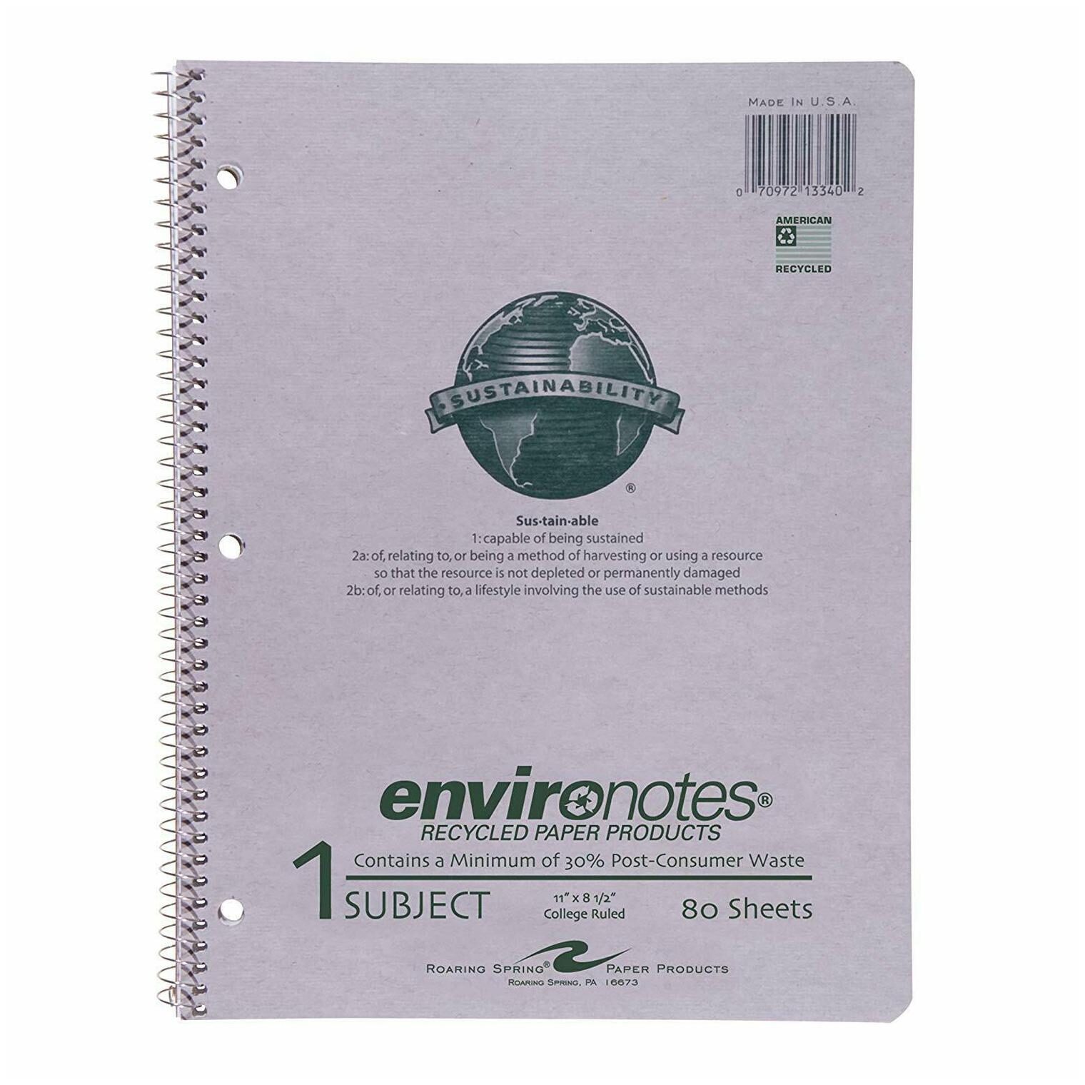 Buy Recycled Spiral Notebook 8 1/2 x 11 Inches College Ruled 80 by