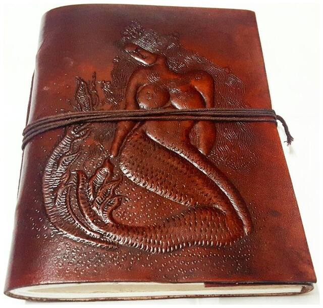 Satya Handmade Leather Journal Mermaid Leather Notebook Diary Sketchbook Travel Blank Book Brown