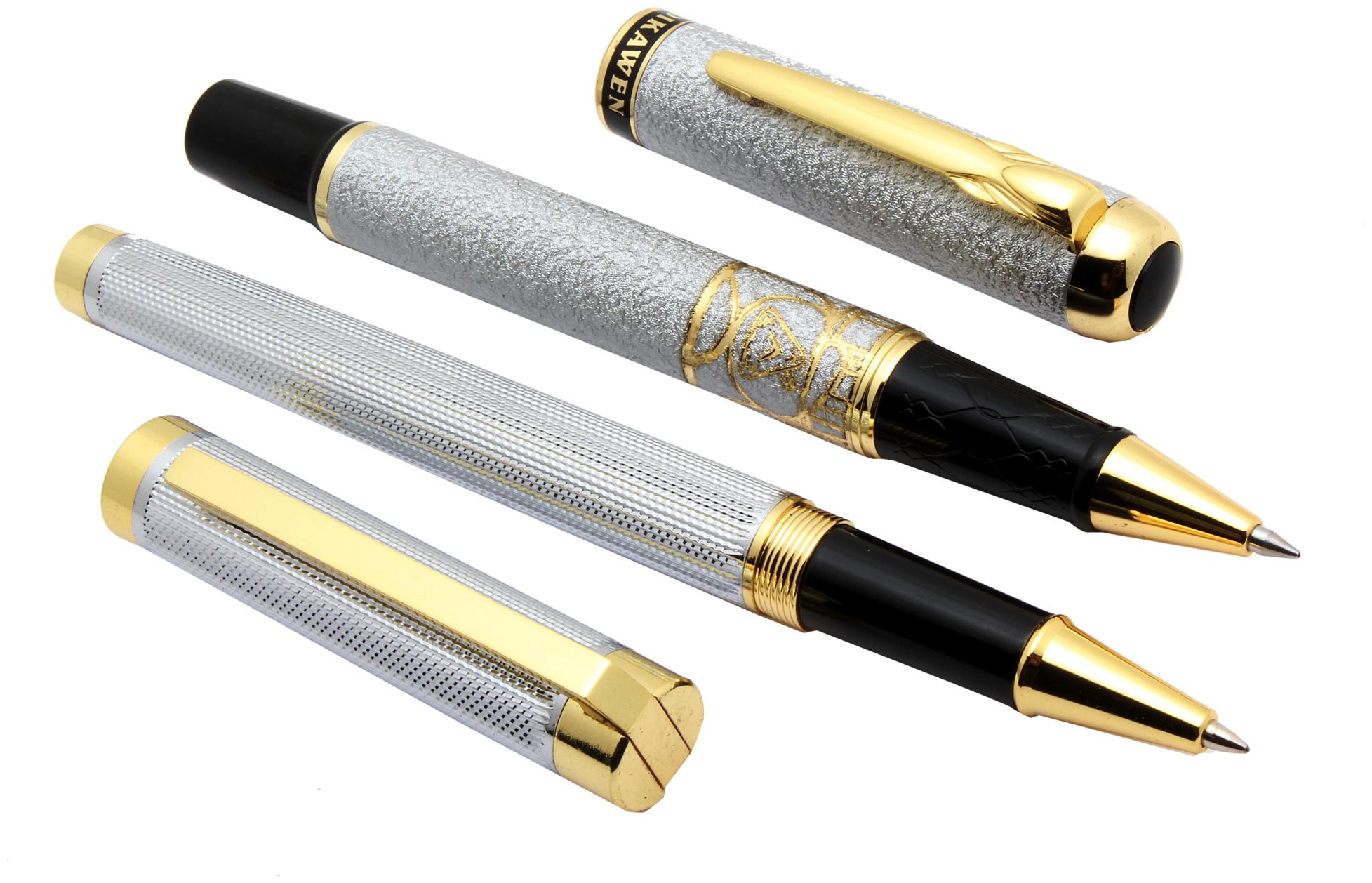 

SRPC SET Of 2 Exclusive Royal Duet Signature Roller Ball Pens Silver With Golden Trims