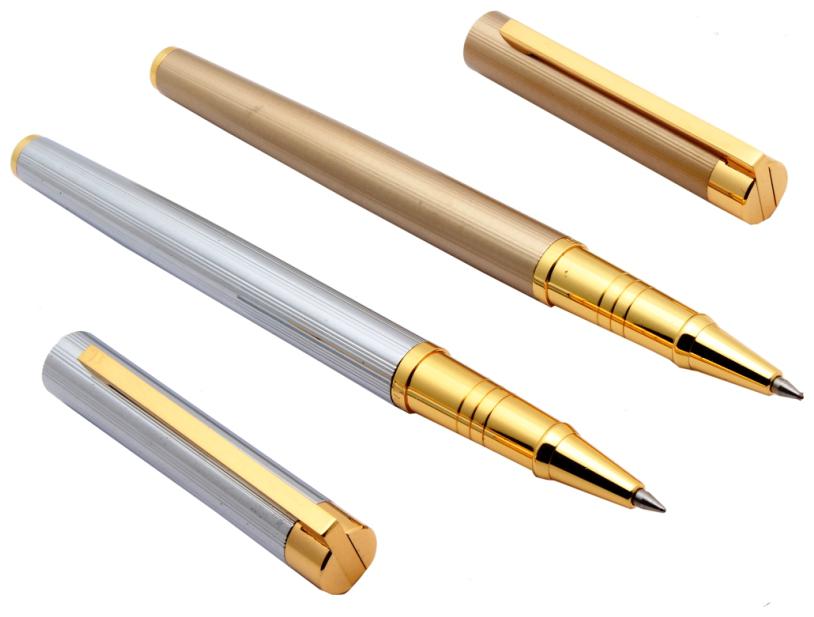 

Set of 2 - Exclusive Slim Designer Rose Gold Silver Roller Pen With Golden Trims