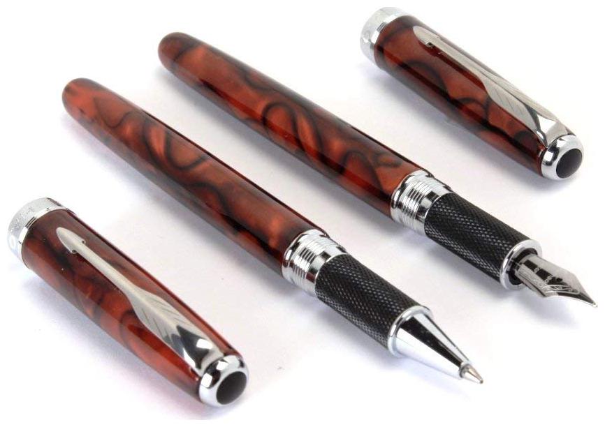 

Set of 2 - Jinhao 601 Wine Marble Fountain Rollerball Pen Chrome Arrow Clip Non Slippery Black Grip
