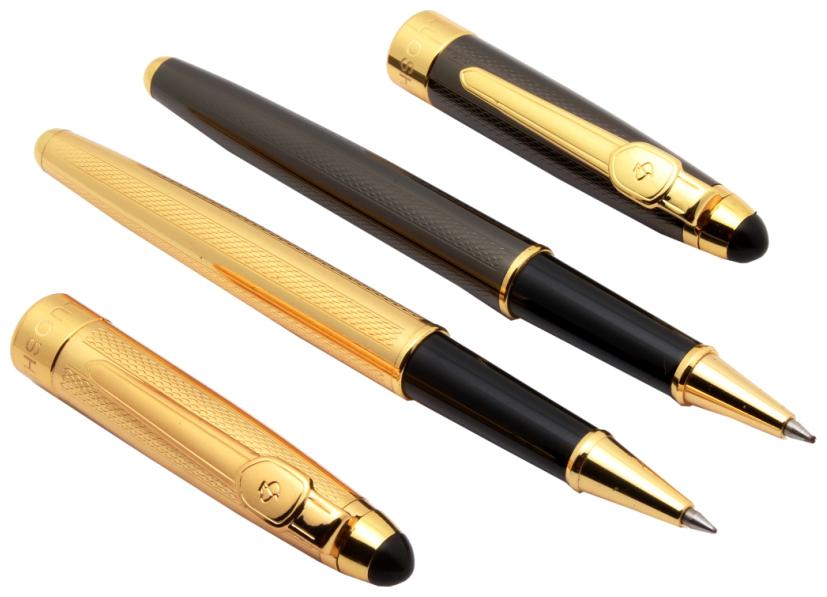 

Set Of 2 -Luoshi Stylish Gold Grey Roller Ball Pen With Golden Trims Special Gift
