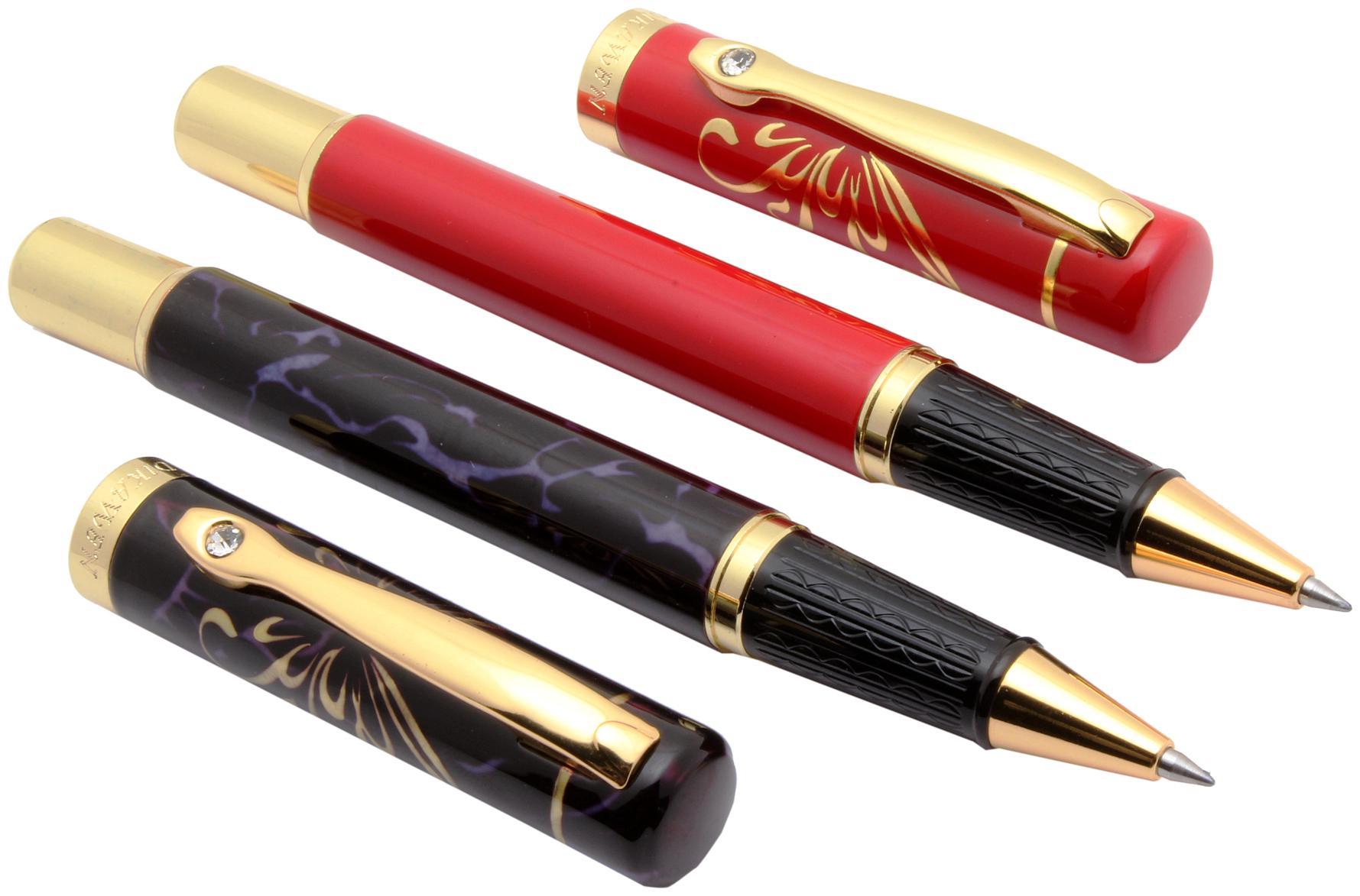 

SRPC Set Of 2 - Royal Butterfly Purple Red Roller ball Pen Set Golden Trims