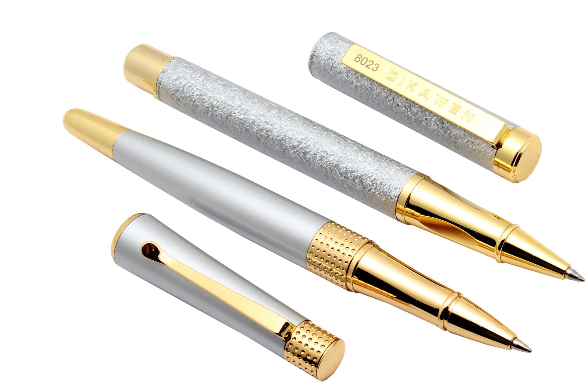 

SRPC Set Of 2 - Royal Beverly Silver Designer Roller Ball Pen Golden Trims Designer Gift