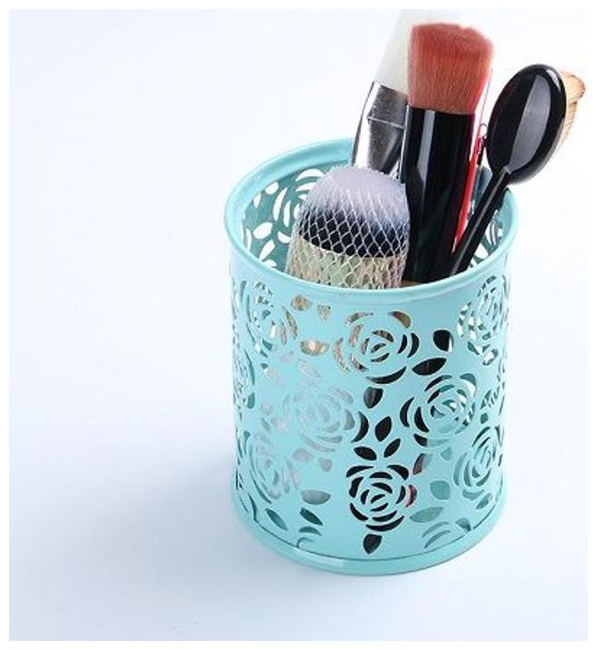 

ShopAIS Metal Round Pen Stand Flower Design - Green - Office Desk Organizer Pencil Holder Multi Color