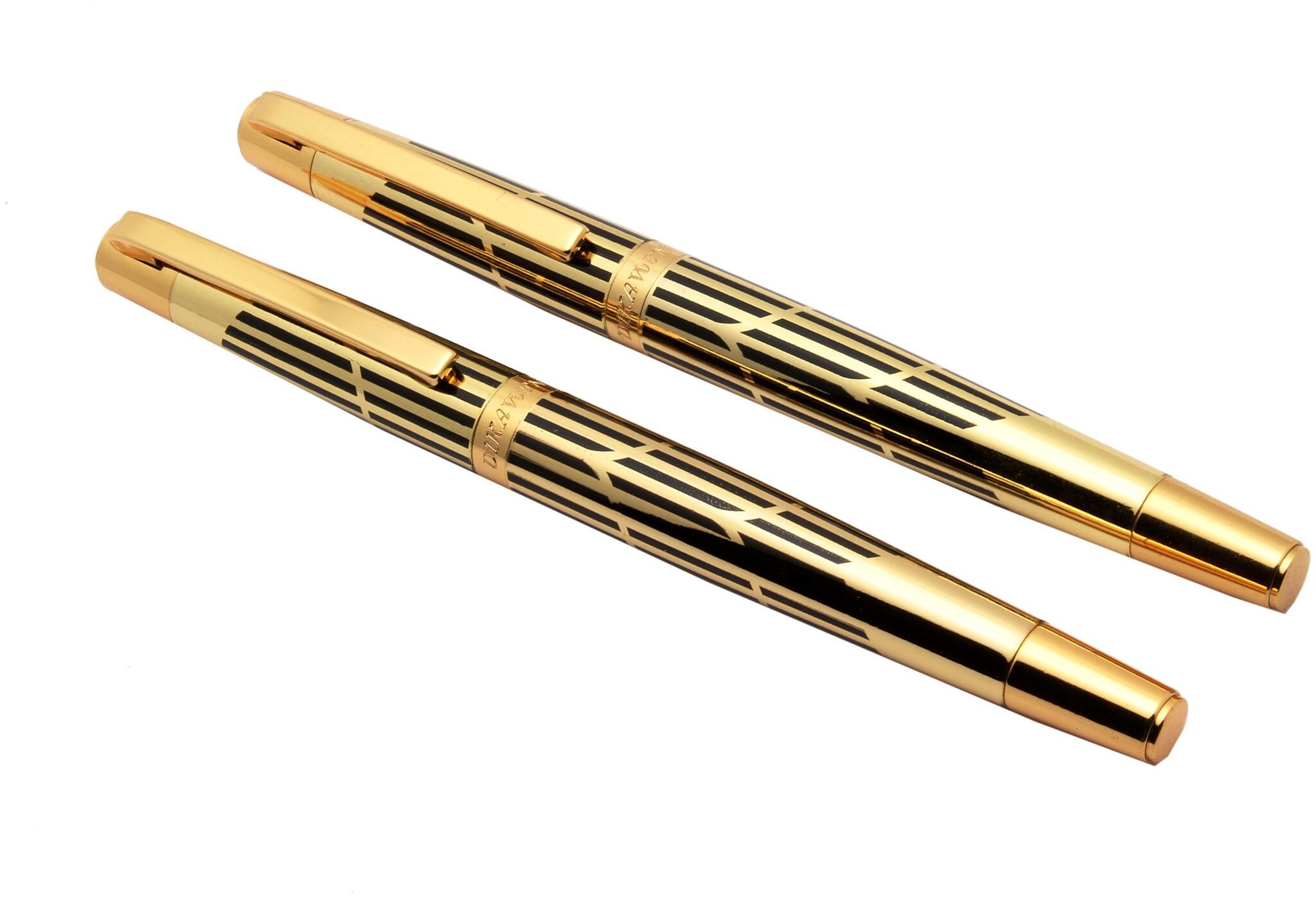 

SRPC Set Of 2 - Dikawen 8017 Eternity Gold Black Strips Roller Ball Pens Metal Body Designer Gift