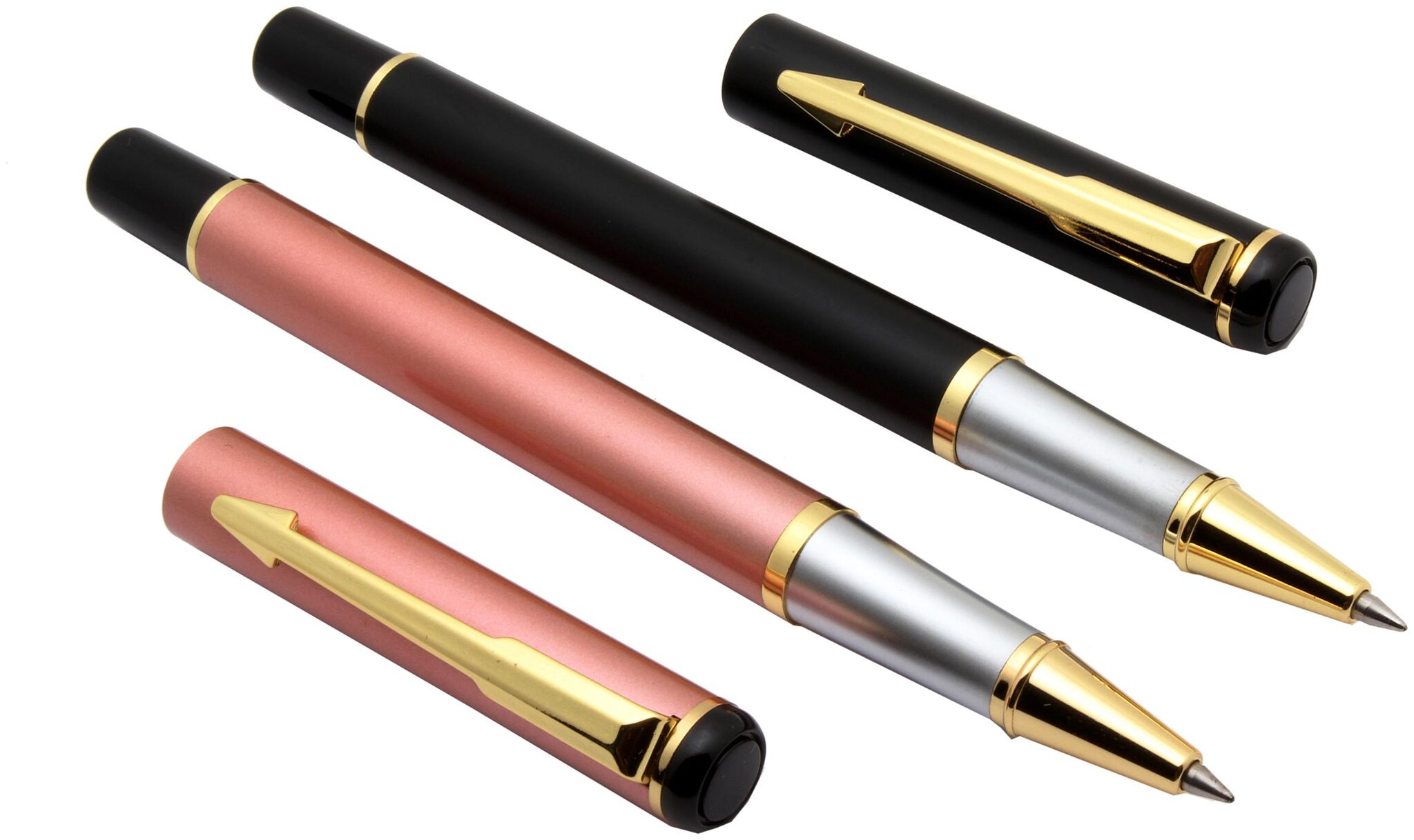 

SRPC Set Of 2 - Baoer 801 Glossy Black Pink Signature Roller Ball Pens Golden Trims