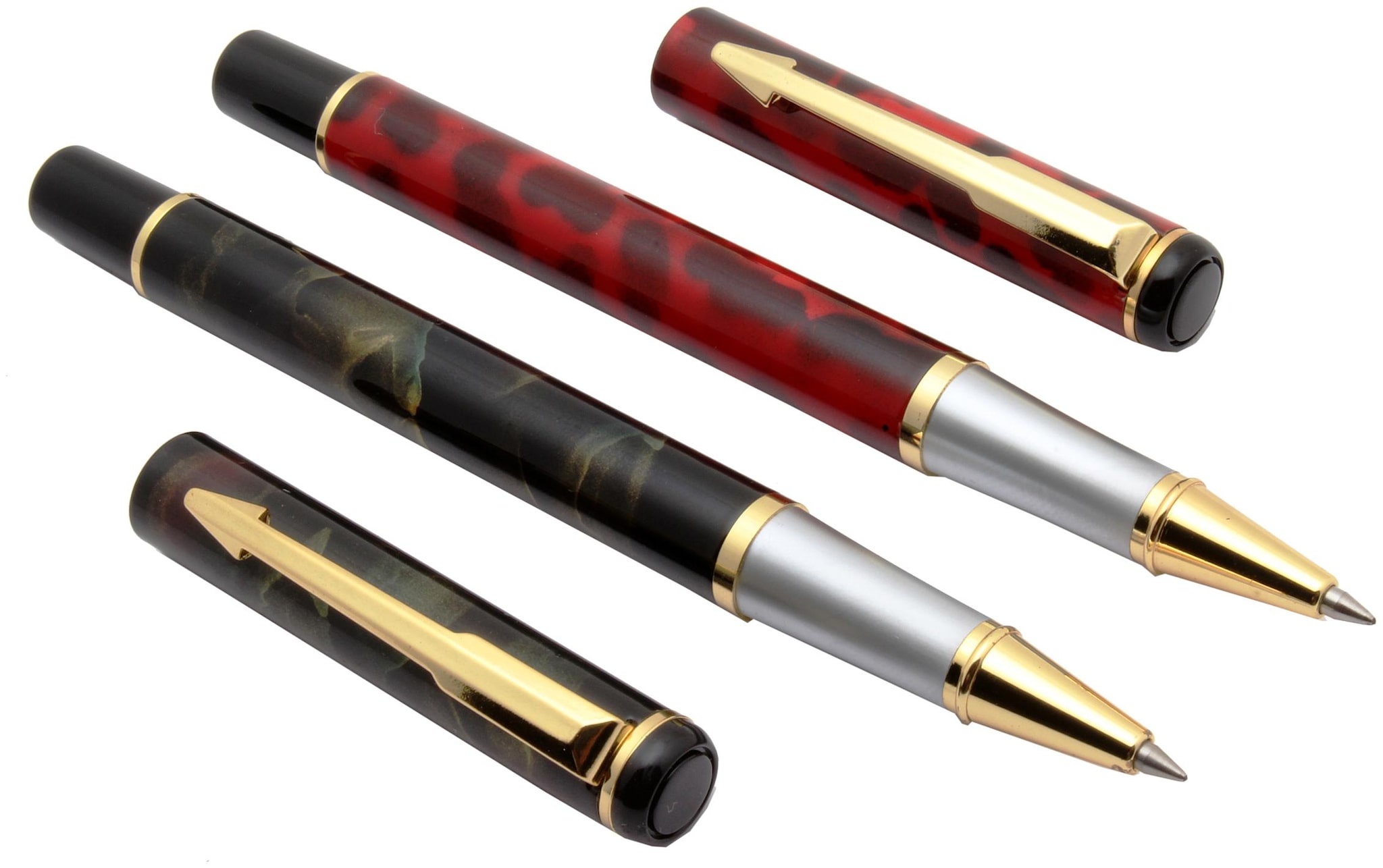 

SRPC Set Of 2 - Baoer 801 Leopard Marbled Designer Signature Roller Ball Pens Golden Trims