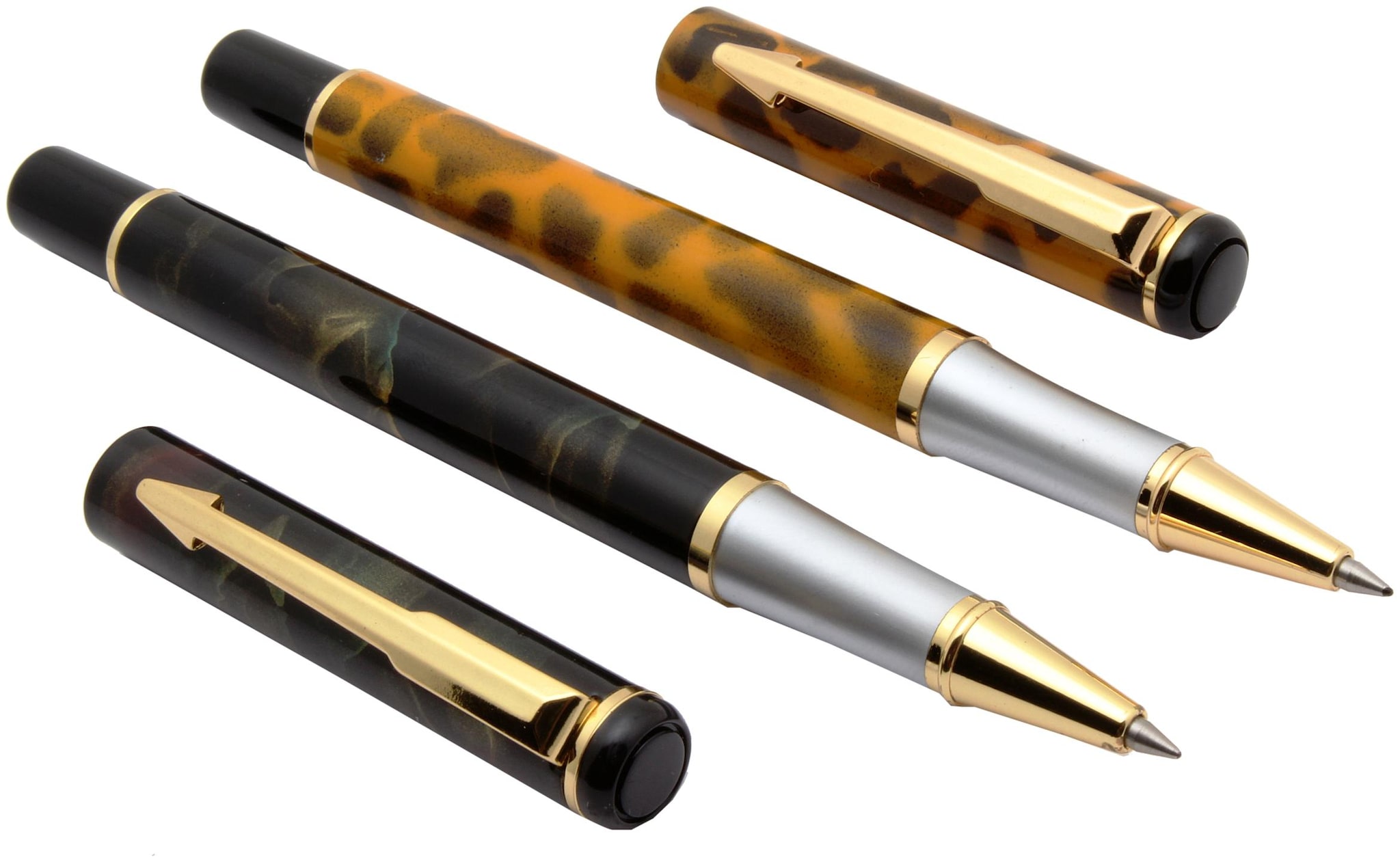 

SRPC Set Of 2 - Baoer 801 Leopard Marbled Designer Signature Roller Ball Pens Golden Trims