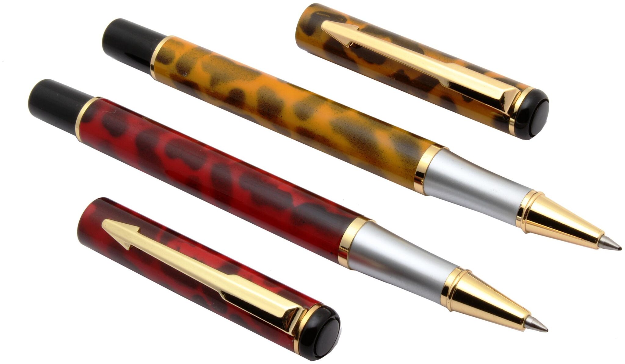 

SRPC Set Of 2 - Baoer 801 Leopard Marbled Designer Signature Roller Ball Pens Golden Trims