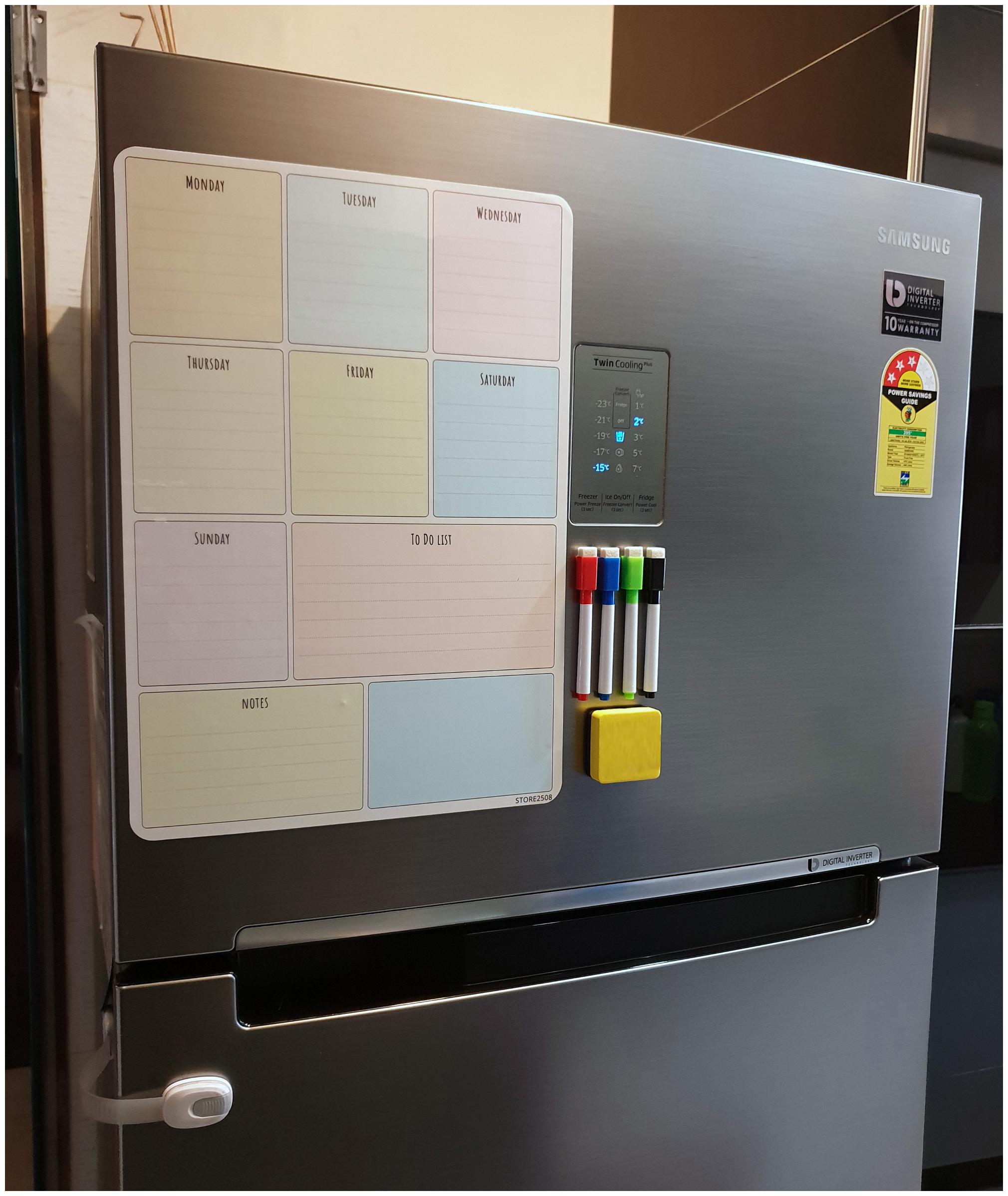 

Store2508 Magnetic White Board Planner Sheet (43 30 cm) - Dry Erase Includes 4 Markers One Duster Can Be Stuck On Refrigerator or Any Metal Surface