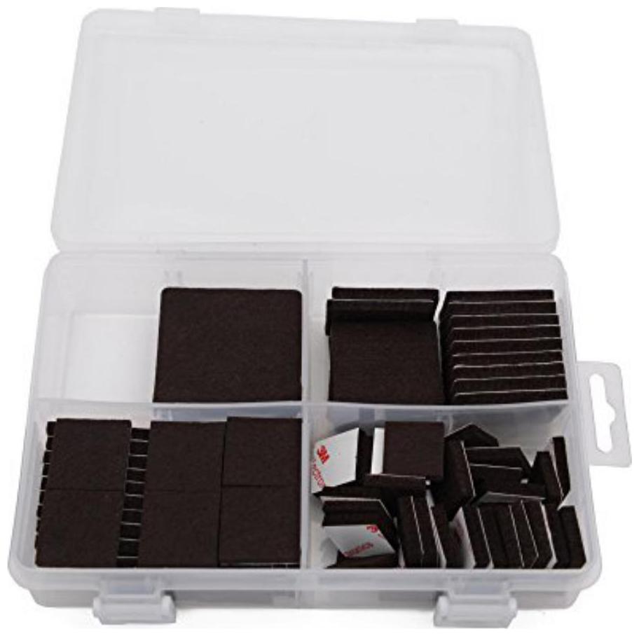

Store2508 Self Sticking Square Felt Pads Non Skid Floor Protector Furniture Pad Noise Insulation with Plastic Storage Box (Brown) -100 pcs