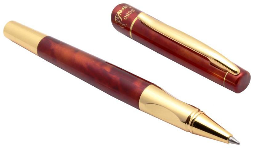 

Stylish 8050 Roller ball Pen Marbled Metal Body With Golden Trims - Red
