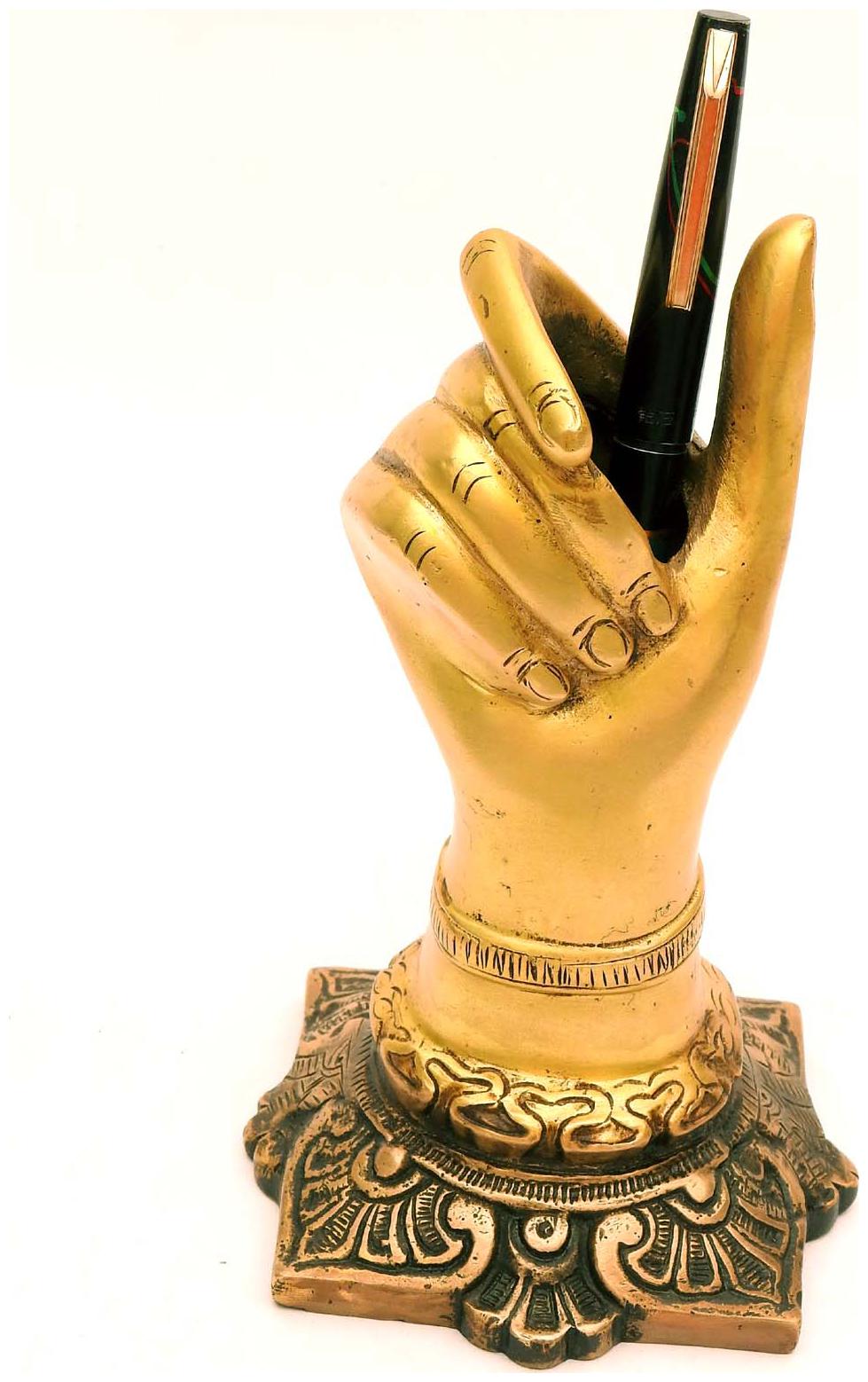 

Susajjit Brass Pen Holder Made of Brass Hand Shape Decorative Pen Stand