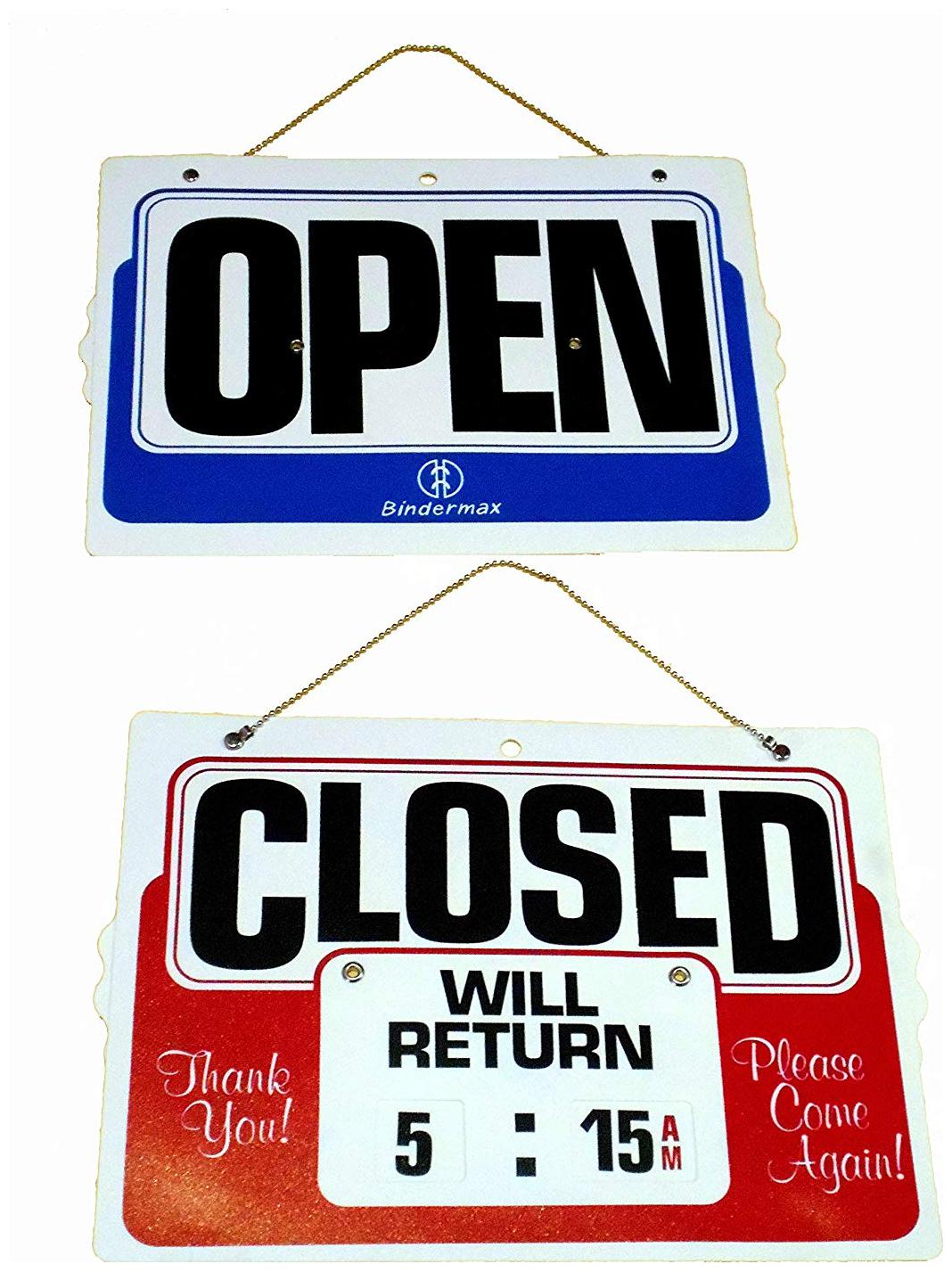 

SWADEC Reversible 2 Sided Open Close Hanging Board with Hand Clock