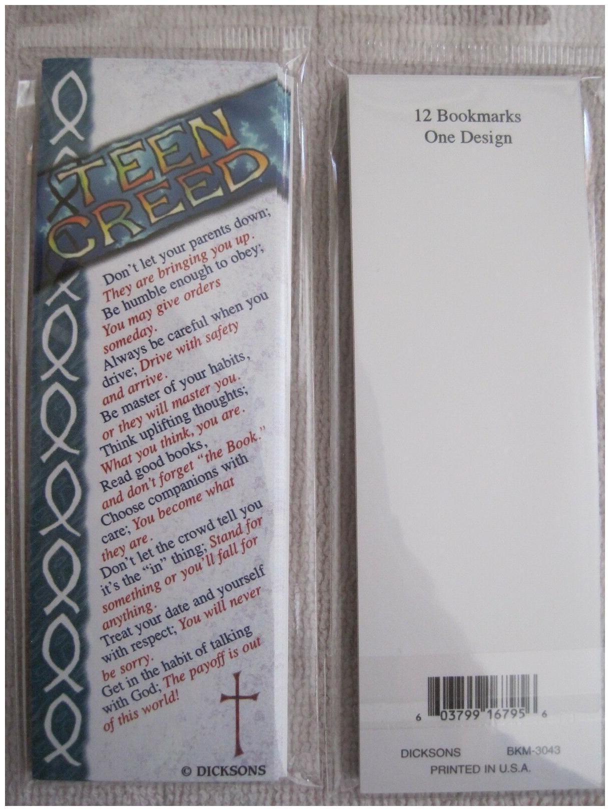 

TEEN CREED inspirational bookmarks pack of 12--life applications