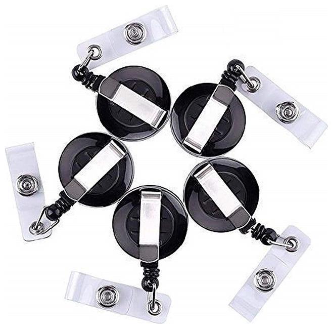 

TEP 5 Pack Round Shape Retractable yo-yo Clip for id Card Holder (Black)