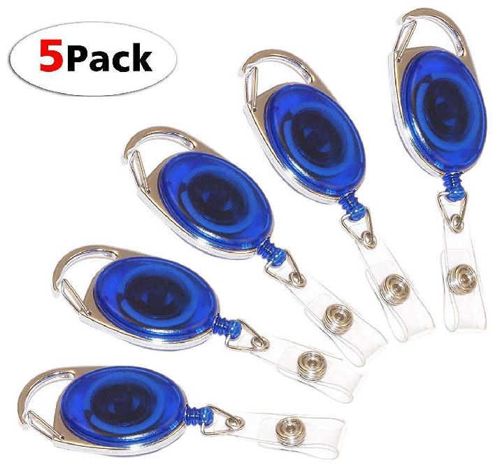 

TEP Yo Yo I D Card Retractable Oval Key Chain Badge Reel Holder ID Card (Blue)( Set of 5 )