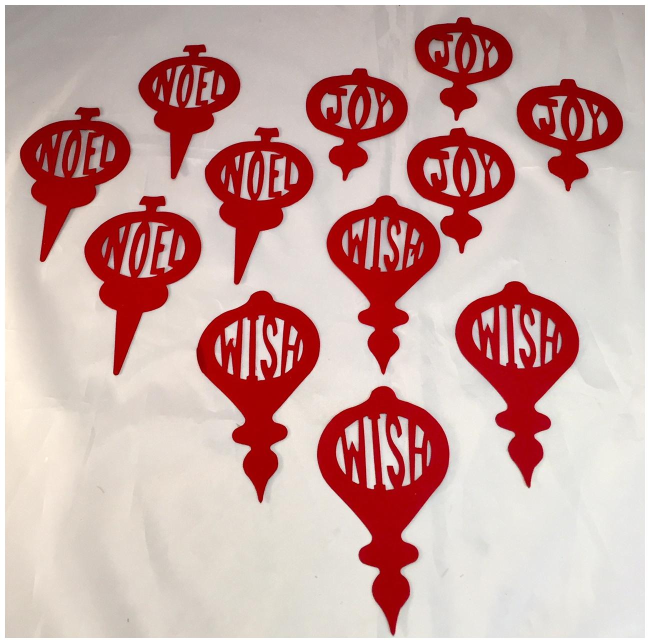 

Tim Holtz Die Cuts Christmas Ornament Trio Red Cardstock wish Joy Noel
