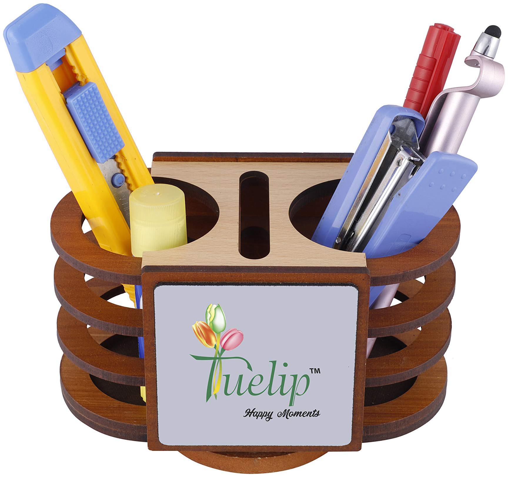 

Tuelip Wooden Desk Organizer For Office Storage Compartment Pen Stand Mobile Stand Table Top Stationery Stand for Office Desk