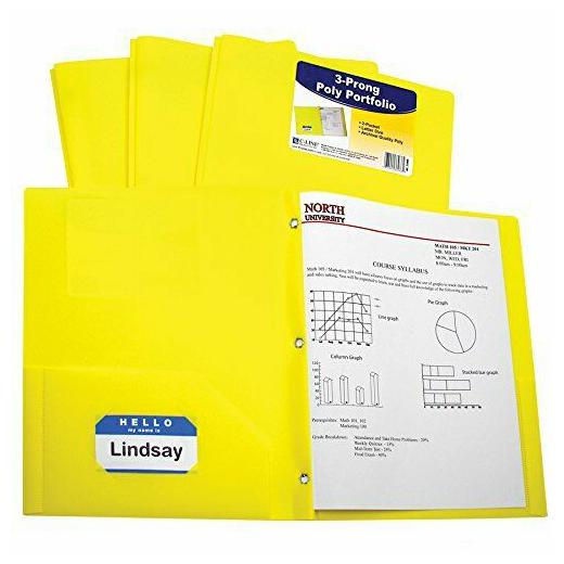

Two-Pocket Heavyweight Poly Portfolio Folder with Prongs Yellow (Set of 12 F