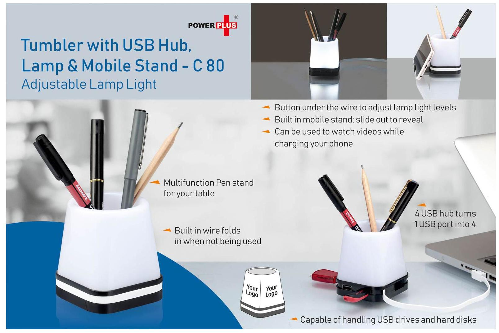 

VAGMI C80 - TUMBLER WITH USB HUB LAMP AND MOBILE STAND (ADJUSTABLE LAMP LIGHT)