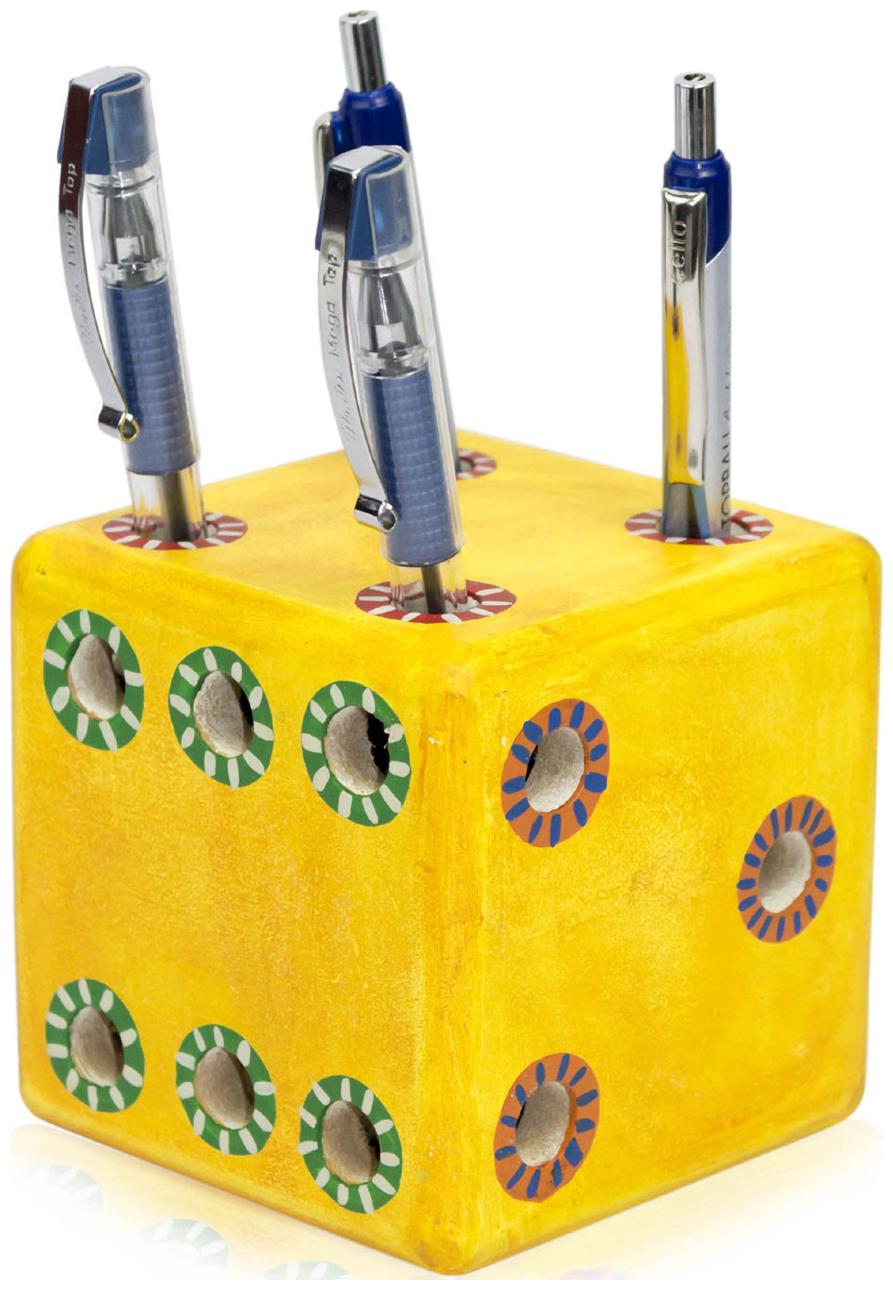 

Vareesha Yellow Wooden Dice Pen Stand