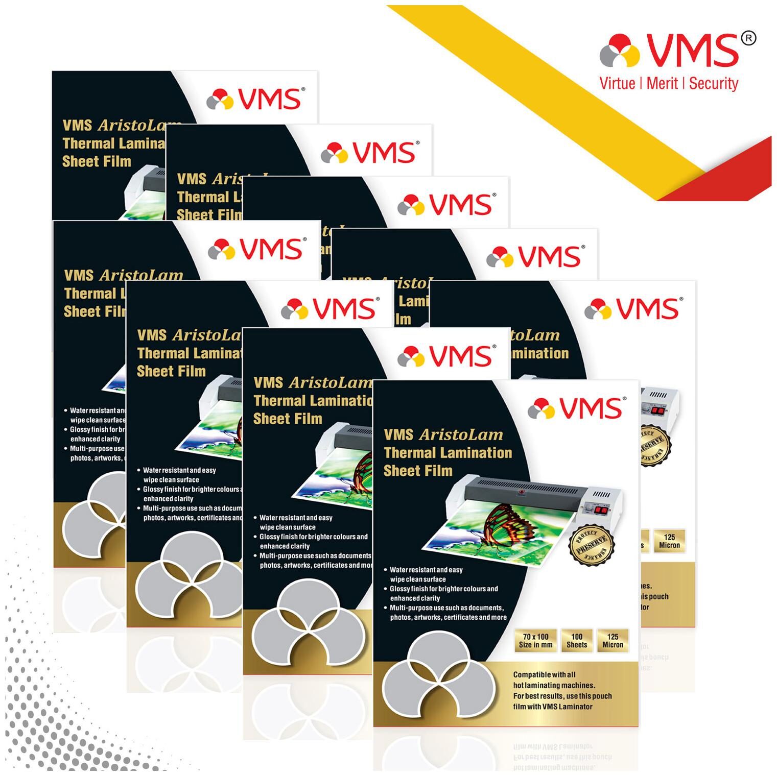 

VMS Aristolam Thermal Lamination Pouch 70x100mm 125 Micron - Pack of 10 (1000 Sheets) for Id Card