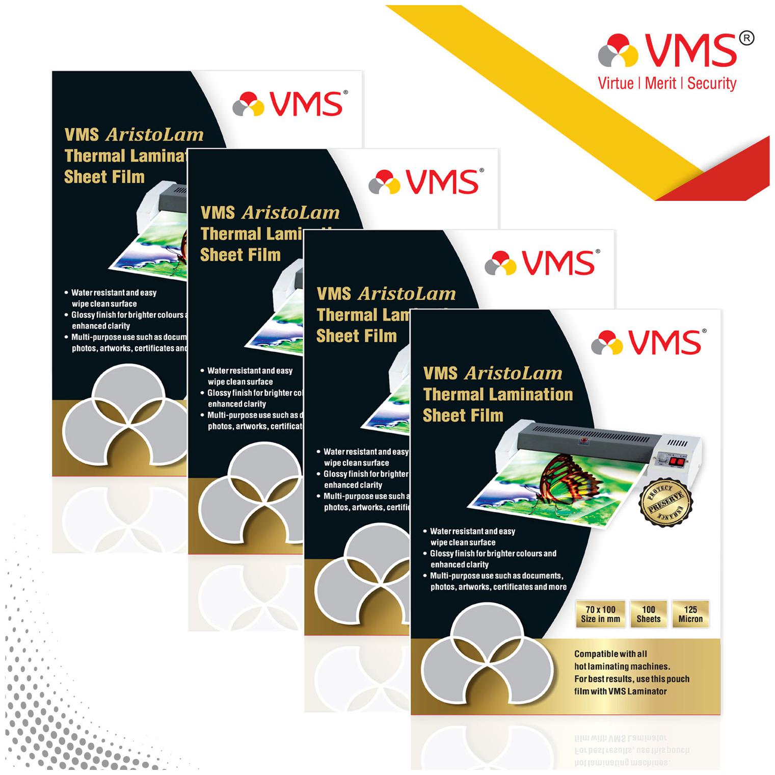 

VMS Aristolam Thermal Lamination Pouch 70x100mm 125 Micron - Pack of 4 (400 Sheets) for Id Card