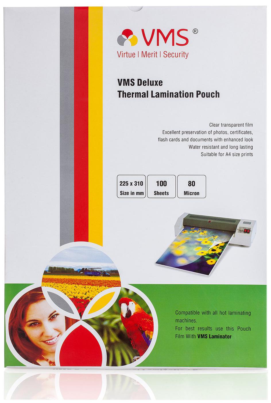 

VMS Deluxe A4 Thermal Lamination Pouch 225x310mm 80 Micron (100 Sheets) for Certificate and Documents