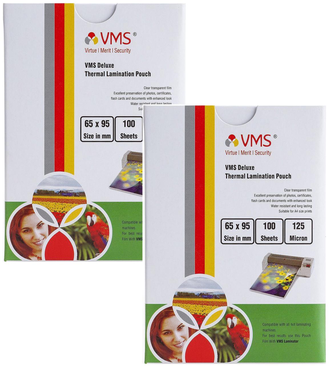 

VMS Deluxe Thermal Lamination Pouch 65x95mm 125 Micron - Pack of 2 (200 Sheets) for Id Card
