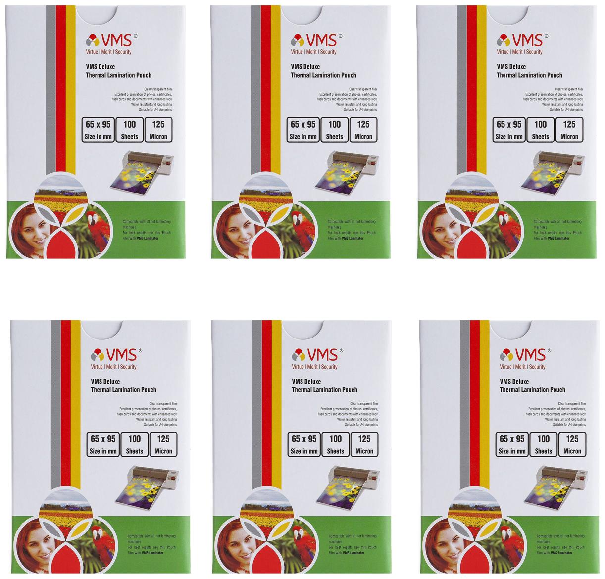 

VMS Deluxe Thermal Lamination Pouch 65x95mm 125 Micron - Pack of 6 (600 Sheets) for Id Card