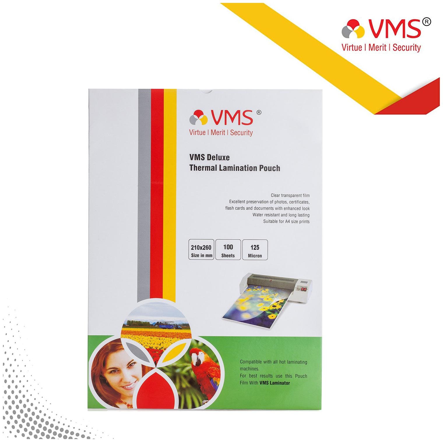 

VMS Deluxe Thermal Lamination Pouch 210x260mm 125 Micron Pack of 2 (200 Sheets)