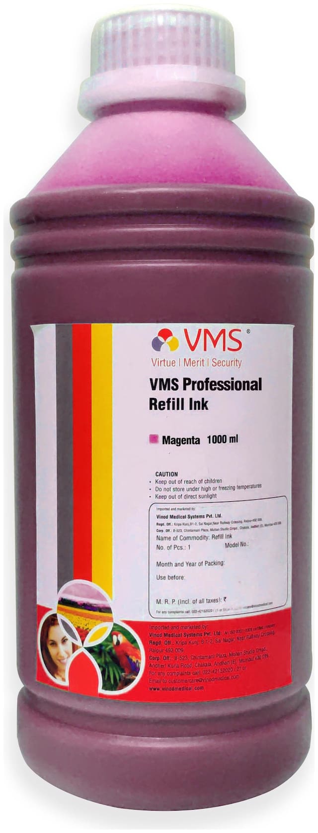 VMS Professional Magenta Refill Ink for HP, EPSON and All Inkjet Printers 1000 ML