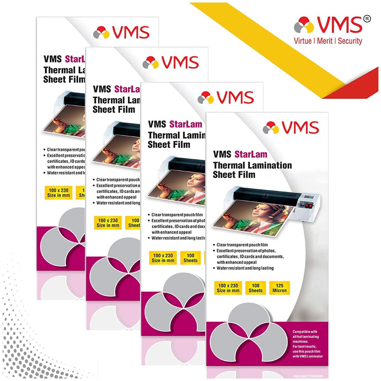 

VMS Starlam Thermal Lamination Pouch 100x230mm 125 Micron - Pack of 4 (400 Sheets) for Aadhar Card